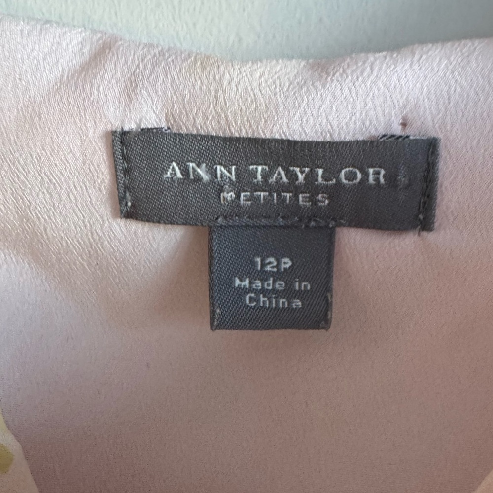 Ann Taylor Petites Silk Pink White Floral Chiffon Spring Elegant Midi Dress - Picture 3 of 7